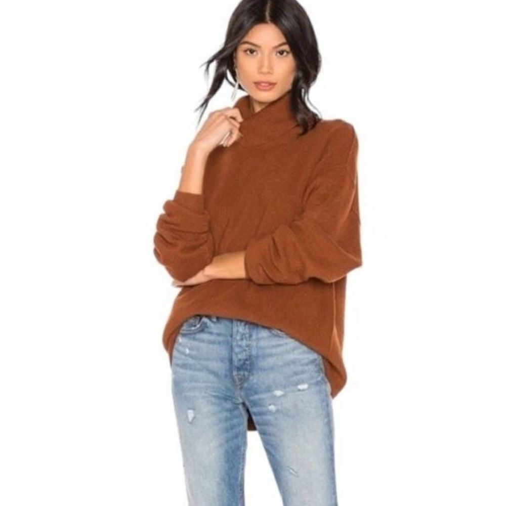 FREE PEOPLE Softly Structured Knit Tunic Turtleneck Sweater Brown- Size Small